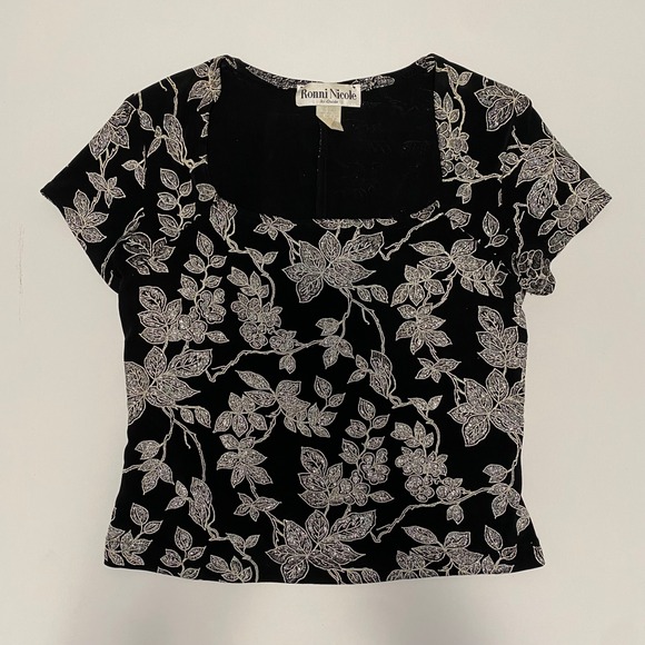 Tops - Vtg Women's Floral Metallic Top S Whimsigoth Fairy Grunge Dark Romantic